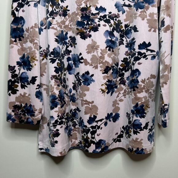 J. Jill Pure Jill Velour Tunic Top Size S Floral Print Long Sleeve Hip Pocket - Picture 8 of 9